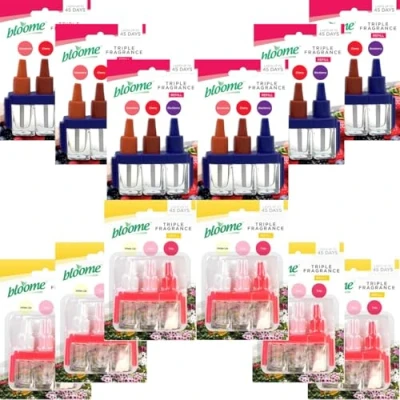 Image of Faboer 12 x 7ml Triple Plug in Bloome Air Fresheners for Home 3 Alternating Scent Freshener Refills Unstoppables Odour Eliminator Diffuser Tropical &amp; Berry