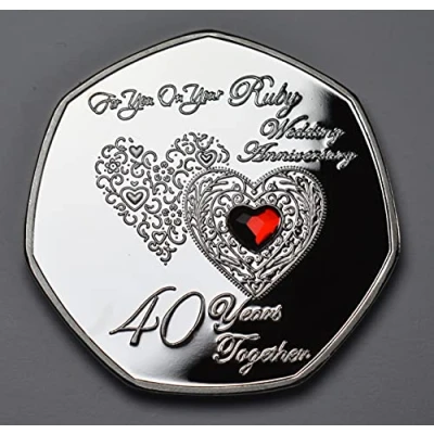 Image of The Commemorative Coin Company For You On Your 40th RUBY WEDDING ANNIVERSARY Commemorative. Diamante Gemstone. Gift/Present Husband/Wife. 40 Years Together