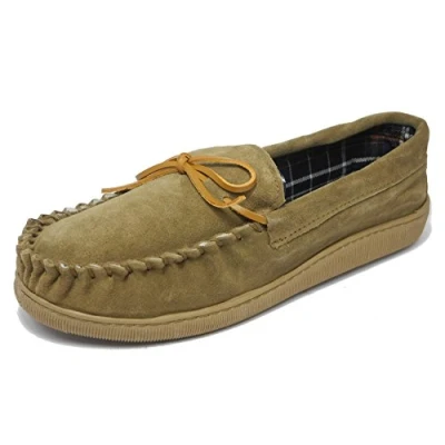 Image of Sleepers Mens Real Suede Wide Fit Leather Moccasin Slippers Light Brown 8