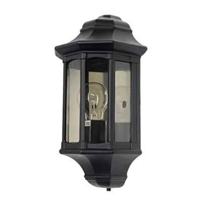 Image of Outdoor IP44 1 Bulb Half Lantern Wall Light Sconce Black LED E27 60W Outside External Exterior