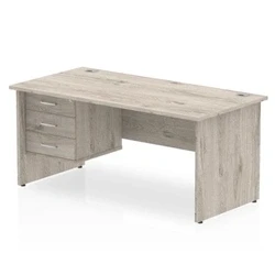 Image of Impulse 1800x800mm Desk Grey Oak Panel Leg 1x3 Drawer Fixed Pedestal