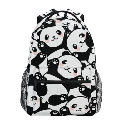 Image of JUMBEAR Panda Travel Backpack Laptop Middle School Students Canvas Kids Bookbag Lightweight Fashion Business Waterproof Shoulder Daypack for Womens Mens Boys Girls
