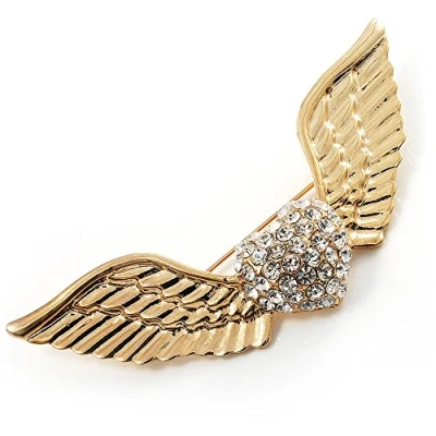 Image of Avalaya Crystal Heart and Wings Brooch (Gold Tone)