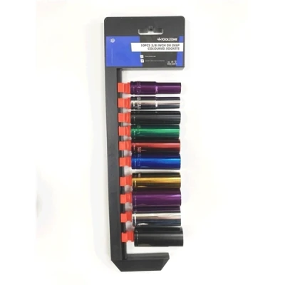 Image of Toolzone Colour 10 Piece 3/8&#039;&#039; Drive Deep CRV Sockets