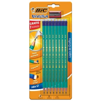 Image of BIC Evolution Original, Erasable HB Graphite Pencils with Eraser and Ultra Resistant Lead, Environmentally Friendly, Pack of 8