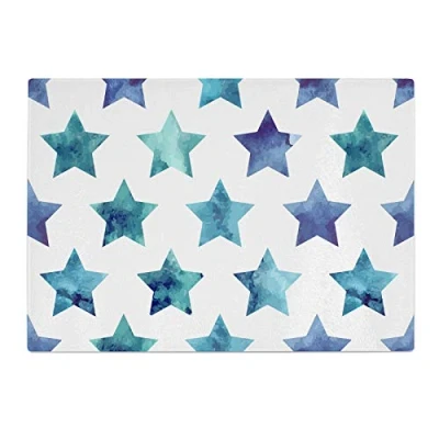 Image of White Blue Green Teal Stars Kitchen Worktop Protector Saver Glass Chopping Board