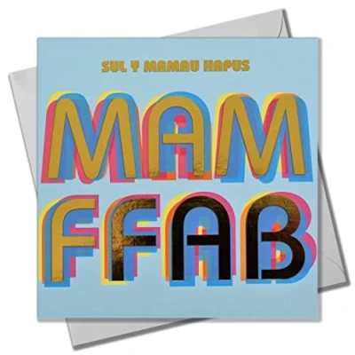 Image of Welsh Mother&#039;s Day Card, Mam Ffab, text foiled in shiny gold