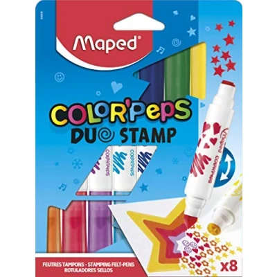 Image of Maped Color&#039;Peps Duo Stamp Colouring Felt Pens, 8 Pack of Pens with Stamps, Colours