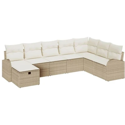 Image of vidaXL 8 Piece Garden Sofa Set with Cushions Beige Poly Rattan