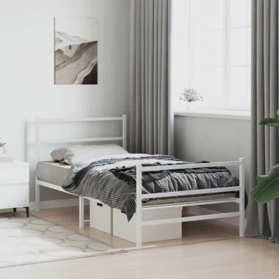 Image of Vidaxl Metal Bed Frame without Mattress with Footboard White 107x203cm