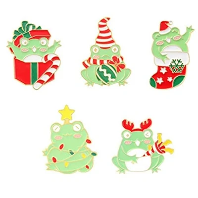 Image of 5pcs Frog Brooch Pin Green Lapel Animal Alloy Badge Pins Accessory for Clothing Hat Men Women Gifts