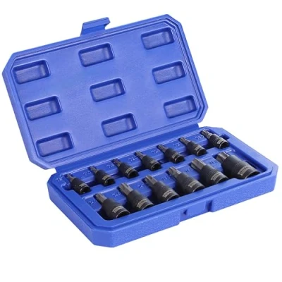 Image of WORKPRO 13 Piece Torx Bit Socket Set, Allen Hex Sockets(T8 T60), Premium S2 Steel Star Bits and Cr V Sockets with Storage Case, Metric 1/4&quot;, 3/8&quot; 1/2&quot; Drive