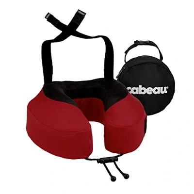 Image of Cabeau Evolution S3 Travel Pillow Straps to Airplane Seat Ensures Your Head Won’t Fall Forward Relax with Plush Memory Foam Quick Dry Fabric Keeps You Cool and (Cardinal)…