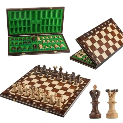 Image of Master of Chess Wooden Set with Pieces “Ambassador DE LUX 54 cm / 21 in Handcrafted Large Portable Board Game for Adults and Kids