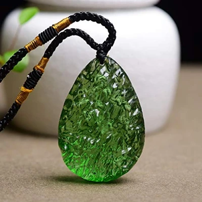 Image of HCHL Moldavite stone, Real Raw Czech Meteorite Pendant, Rough Green jewelry Necklace crystal jewelry, women&#039;s (Color : A)