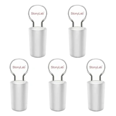 Image of stonylab Glass Hollow Stopper, 5 Pack Borosilicate Penny Head Stopper with Closed Bottom for 24/40 Outer Joint