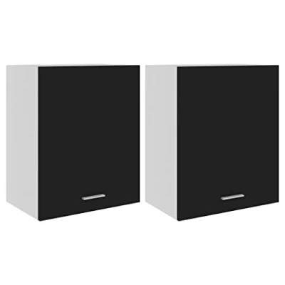 Image of vidaXL 2x Kitchen Cabinets Home Equipment Indoor Furniture Appliance Tool Storage Shelf Organiser Morden Cupboard Black Chipboard