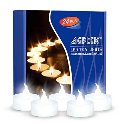 Image of AGPTEK 24 PCS Flickering Battery Operated Fake Electric LED Tealight Cold Flameless Candles for Christmas Outdoor Halloween Wedding Decoration, 0.2 W, Cool White