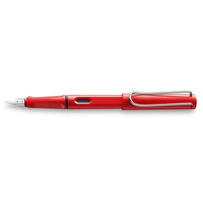 Image of LAMY safari red Fountain Pen with ergonomic grip &amp; polished steel nib in size M ideal for any Writing Calligraphy including T 10 blue cartridge Right Handed