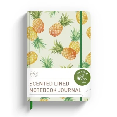 Image of Rileys &amp; Co Notebook Journal For Work and School Lined Scented 8 x 6 Inches Compact Women 240 Pages Hardcover Business, College, (Pineapple)