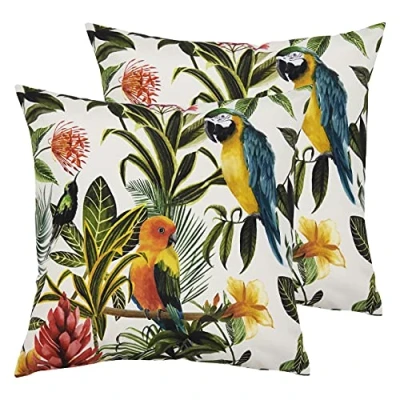 Image of Evans Lichfield Parrots Outdoor Cushions (Twin Pack) Multicolour Size 43 cm x