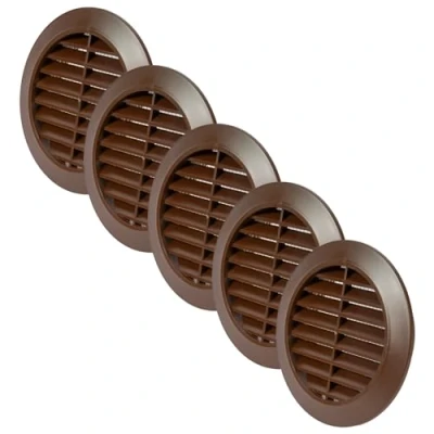 Image of Vent Systems 80 mm / 3.15&#039;&#039; Inch Brown Pack of 5 Air Cover Round Vents Ventilation Grille Integrated Insect Screen HVAC for Bathroom, Home Office, Kitchen