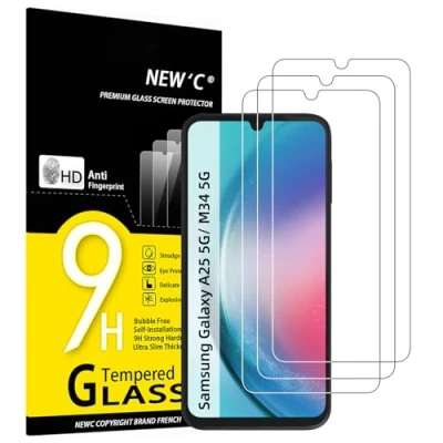 Image of NEW&#039;C 3 Pack Designed for Samsung Galaxy A25 5G, M34 5G Screen Protector Tempered Glass,Case Friendly Scratch proof, Bubble Free, Ultra Resistant