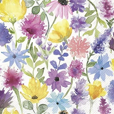 Image of Boston International IHR 3 Ply Paper Napkins, 20 Count Lunch Size, Summer Floral Cream