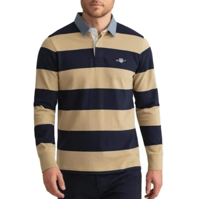 Image of Gant Heavy Rugger Shield Polo Shirt Stripes Navy Beige Dark Blue size M