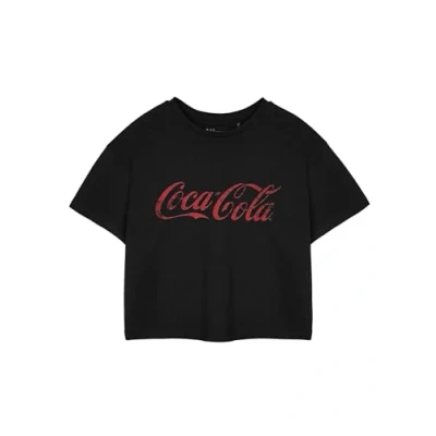 Image of Coca Cola Women&#039;s Black Cropped Short Sleeve Graphic Tee Retro Style Coke Logo T Shirt Classic Soft Cotton Top for Women Merchandise Gift