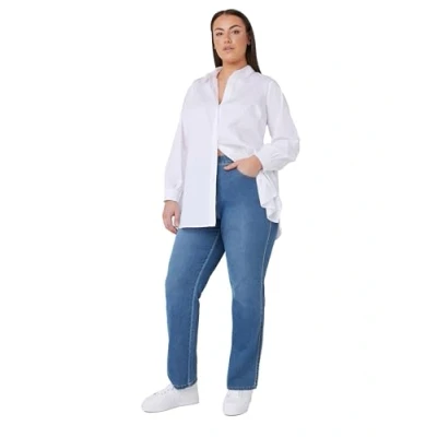 Image of EVANS Curve Blue Mid Wash Straight Leg Jeans Women&#039;s Plus Size