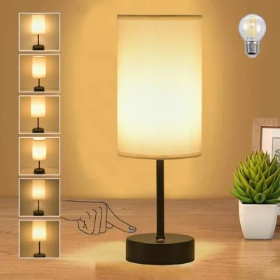 Image of YOIZO Rechargeable Cordless Table Lamp 5000mAh Battery Operated with Brightness Memory, Portable Dimmable Touch Bedside Lamps Flaxen Fabric Shade for Living Room, Bedroom, Indoor Black