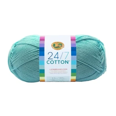 Image of Lion Brand Yarn Company Cotton Yarn, 100 Percent Cotton, Aqua, 761 102,15.24x6.35x6.35 cm