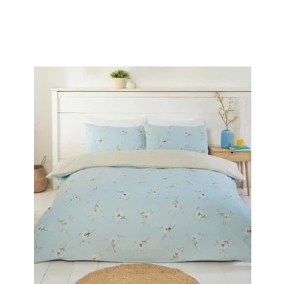 Image of Rapport Home Daisy Flower Single Floral Blue Reversible Duvet Cover Set