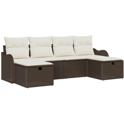Image of vidaXL 6 Piece Garden Sofa Set with Cushions Brown Poly Rattan