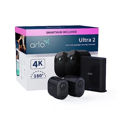 Image of Arlo Ultra 2 Security Camera Outdoor, 4K UHD, Wireless CCTV, 6 Month Battery, Colour Night Vision, Weatherproof, Bright Spotlight, Way Audio, Cam Kit, Free Trial of Secure, Black