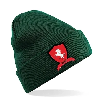 Image of Kent County Mens Embroidered Beanie Hat, Bob Hat Cricket Sport Your Embroidery (Green)