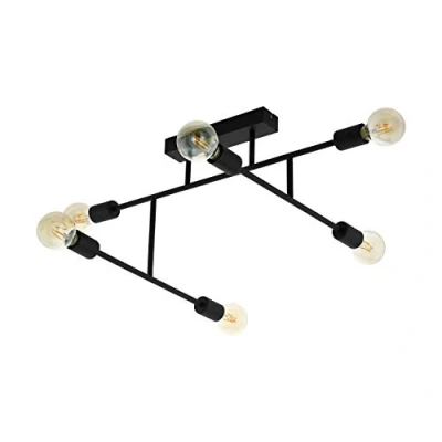Image of Eglo Lighting Belsiana 6 Lamp Multi Arm Semi Flush Ceiling Light Black