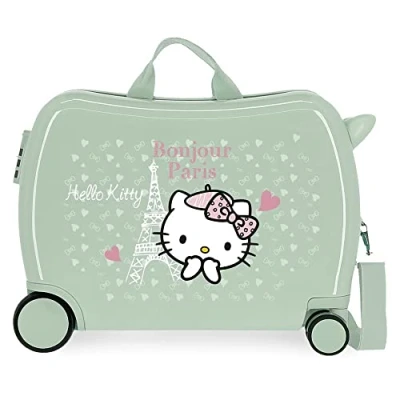 Image of Hello Kitty Paris Green Children&#039;s Suitcase 50x39x20 cms Rigid ABS Side combination lock 34L 1.8 kgs 4 Wheels Hand Luggage