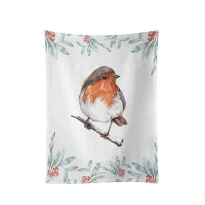 Image of Meg Hawkins The Hearth Robin Watercolour Design Cotton Tea Towel