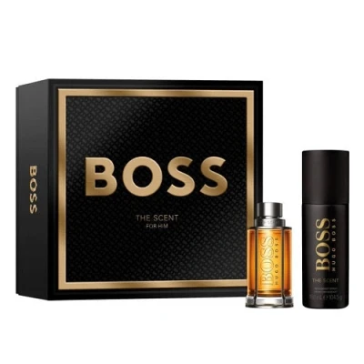 Image of BOSS Men&#039;s 2 Piece The Scent Festive Giftset including an Eau de Toilette 50ml and Spray Deodorant 150ml