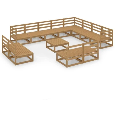 Image of vidaXL 13 Piece Garden Lounge Set Honey Brown Solid Pinewood