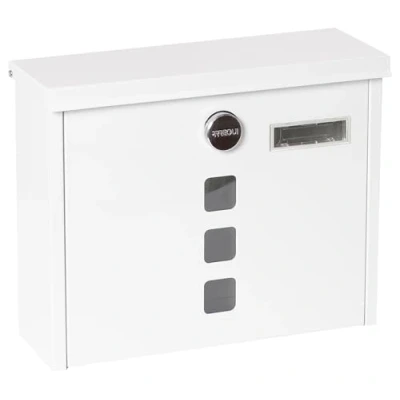 Image of ARREGUI Chance E7101 Galvanised Steel Letter Box, Size M (DIN A4), with Protective Flaps for Display and Lock, Post Box Viewing Window Name Plate, Easy to Assemble, White