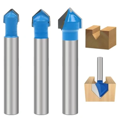 Image of 3 Pcs Woodworking Milling Cutter Tool with 1/4 Inch Shank, Professional Router Bit Set, V Grooving Cutter, 90 Degree Engraving Tools for Making Wooden Door/Wood Top( 1/4&quot;,5/16&quot;,3/8&quot;)