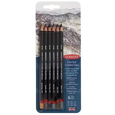 Image of Derwent Tinted Charcoal Drawing Pencils, Set of 6, Watersoluble, Professional Quality, 2301689