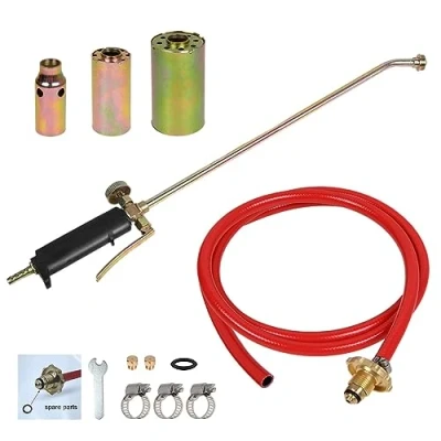 Image of Butane Propane Gas Kit, Multi Purpose Roofers Heating Brazing Torch Weed Blow Burner Plumbers Kit with 3 Nozzle, 3.2cm, 4cm &amp; 5cm + 2m Hose