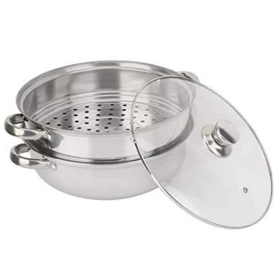 Image of TOPINCN 2 Layer Steamer Pot Cooker, Stainless Steel Cookware Double Boiler Soup Cooking Rice Boilder, Stack, Steam Home Kitchen