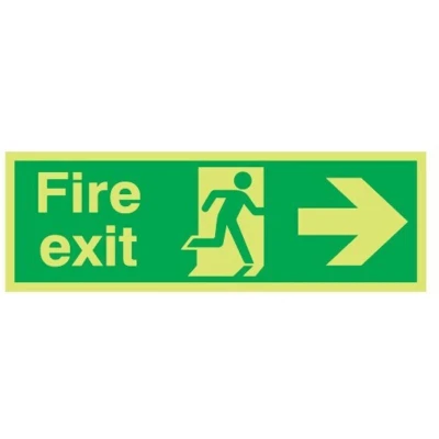 Image of Sitesafe Fire Exit Arrow Right Photoluminescent Vinyl Sign 450 x 150mm