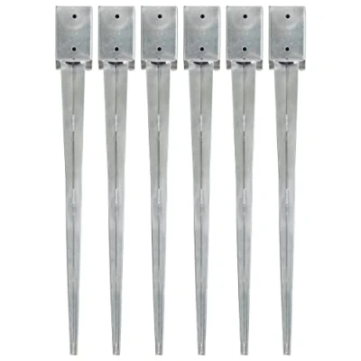Image of vidaXL Ground Spikes 6 pcs Silver 9x9x90 cm Galvanised Steel