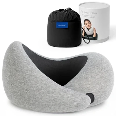 Image of Ostrichpillow Go Neck Pillow Premium Memory Foam Travel Pillow, 360º Ergonomic Design, Asymmetrical Sides, Bag Included, Washable Modal Cover (Midnight Grey)